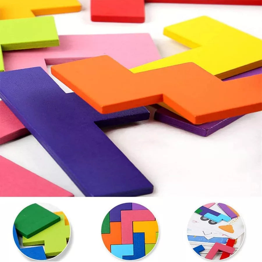 Brinquedo ducativo Tabuleiro Tetris Quebra cabeça 3D Tangram de madeira Mdf Montessori