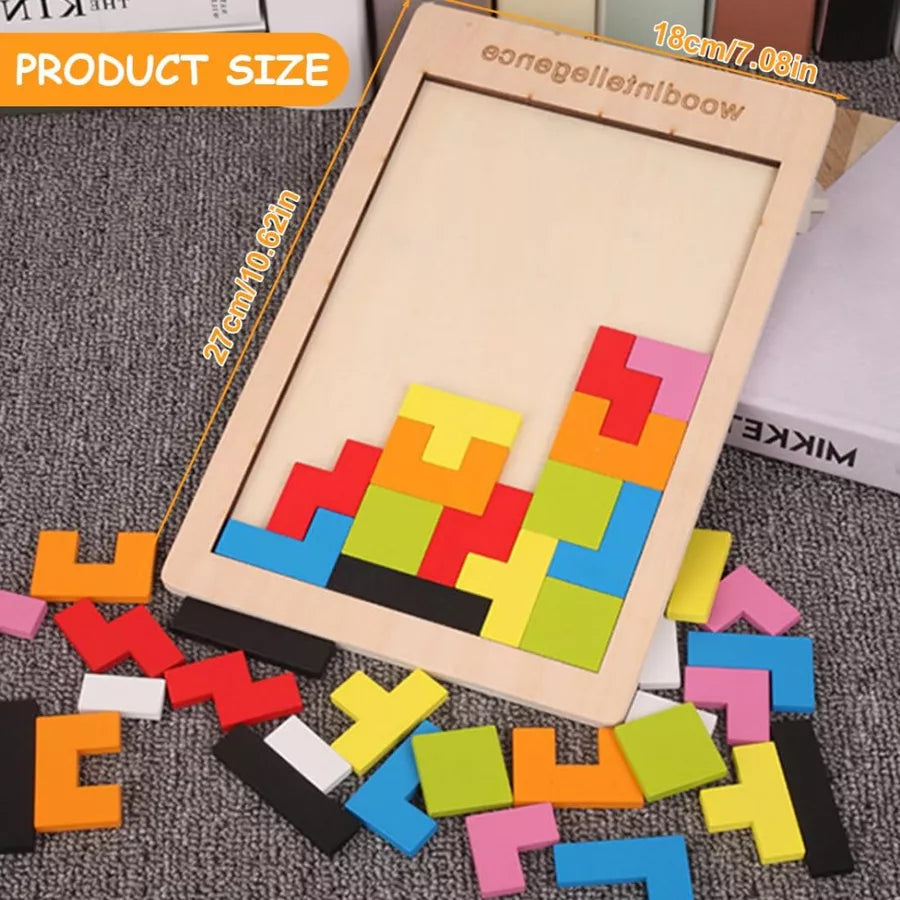Brinquedo ducativo Tabuleiro Tetris Quebra cabeça 3D Tangram de madeira Mdf Montessori